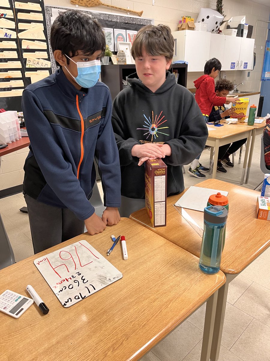 The Grade 6’s took advantage of the Maverick generosity today! We determined the surface area of cereal and granola boxes! ⁦<a href="/merritt_ps/">WilliamHamiltonMerrittPS</a>⁩ #maverickproud