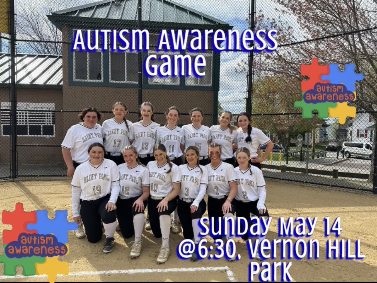 StPaulKnights's tweet photo. Come support the Varsity Softball team @softball_st in their annual Autism Awareness Game on Sunday May 14, at 6:30 pm as the Knights take on Nashoba! All of the proceeds benefit the Crossroad Continuum School. https://t.co/lZzPt21zqr