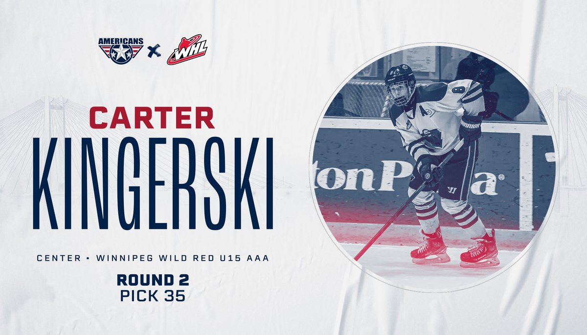 With the 35th overall selection in the 2023 WHL Prospects Draft, the Americans are proud to select forward Carter Kingerski from Winnipeg Wild Red U15 AAA!

Welcome, Carter!

#WHLDraft | #AmsNation