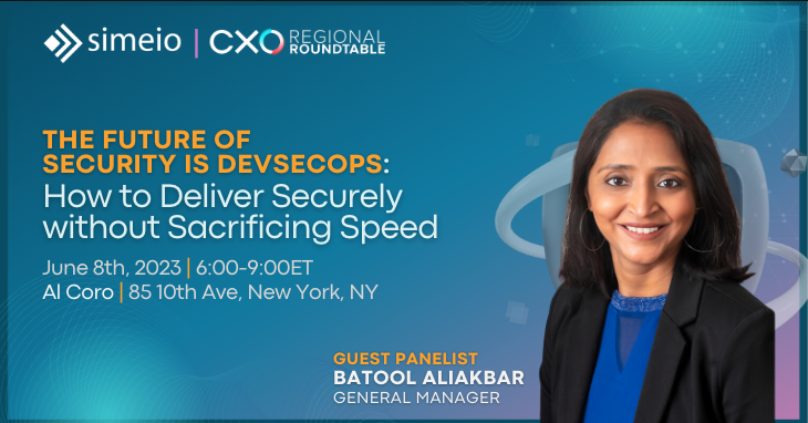 Simeio's tweet image. Join Batool Aliakbar, General Manager, Simeio, at &quot;The Future of Security is DevSecOps: How to Deliver Securely without Sacrificing Speed&quot; on June 8, 2023. bit.ly/3BiyqGg
#techtalksummits #CXO
