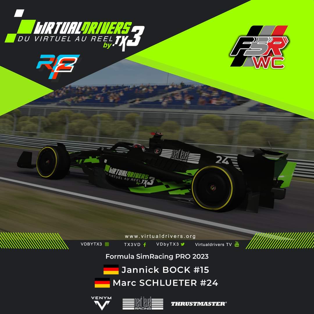 VDbyTX3's tweet photo. 🟢⚫️Formula SimRacing 2023 ⚫️🟢

Here are our lineups for the Formula SimRacing World and Pro Championships. 

@TMThrustmaster @VenymOfficial
@nextlvlracing
#GOTX3 #GoTeamGreen #rfactor2 #FSR #fsrwc #fsrpro #esports #simracing #ambition #Formula https://t.co/b2za1thgGt