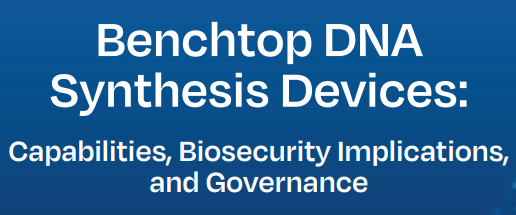 New report from <a href="/NTI_WMD/">NTI</a>'s bio team looks at the biosecurity implications of benchtop DNA synthesis technology. Offers important recommendations to safeguard the tech and prevent bad actors from access to building blocks of dangerous pathogens bit.ly/44QduE2