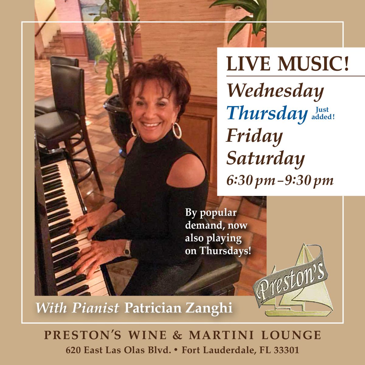 Don't forget. Newly-added live music tonight! #PrestonsLounge #LasOlas #RiversideHotel