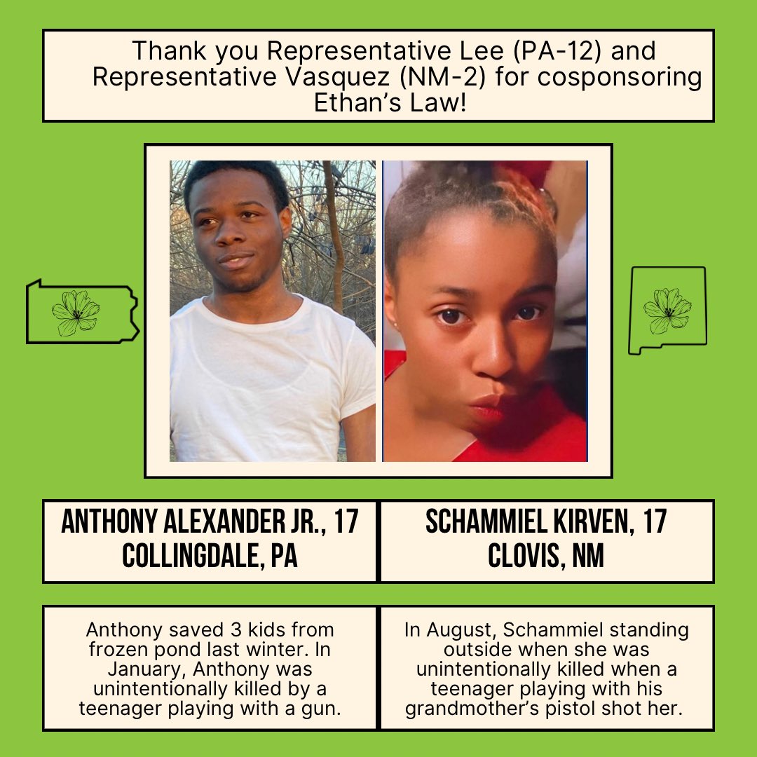 NewtownAction's tweet photo. Firearm injury is the leading cause of death for children and teens in the US

Thank you @RepSummerLee &amp; @RepGabeVasquez for cosponsoring Ethan’s Law and honoring Anthony &amp; Schammiel with action.

Call your Members of Congress and urge them to cosponsor @EthansLaw2 (202) 224-3121 https://t.co/LylQHWyJo0