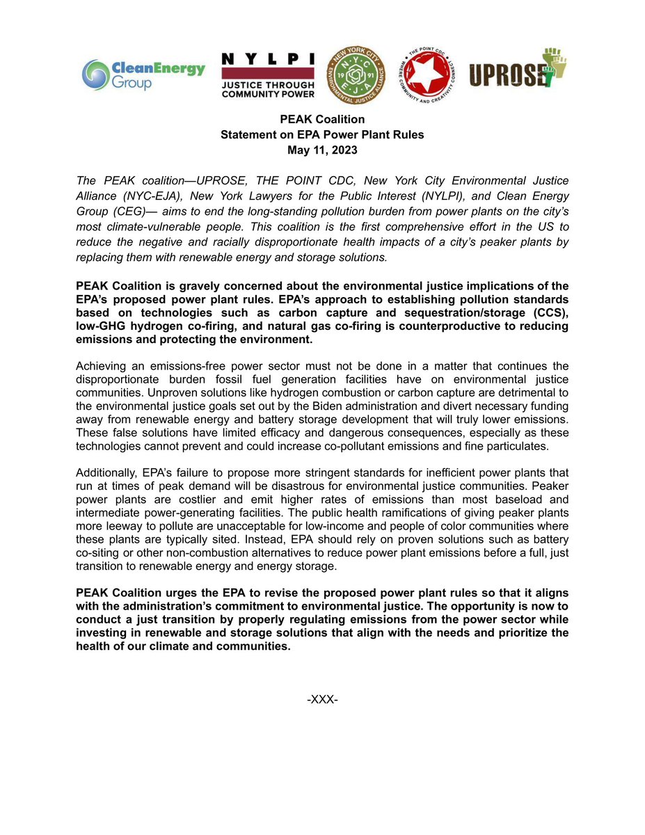 PEAK Coalition's statement on the EPA's potentially harmful new power plant rules, released today: peakcoalition.org/_files/ugd/f10…