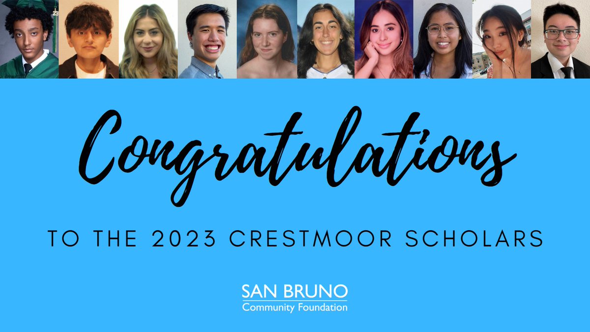 We are thrilled to announce the 2023 recipients of the Crestmoor Scholarship! These amazing students have demonstrated a strong commitment to the San Bruno community and are receiving multi-year college scholarships. Read about them at sbcf.org/2023-crestmoor…. #sanbruno