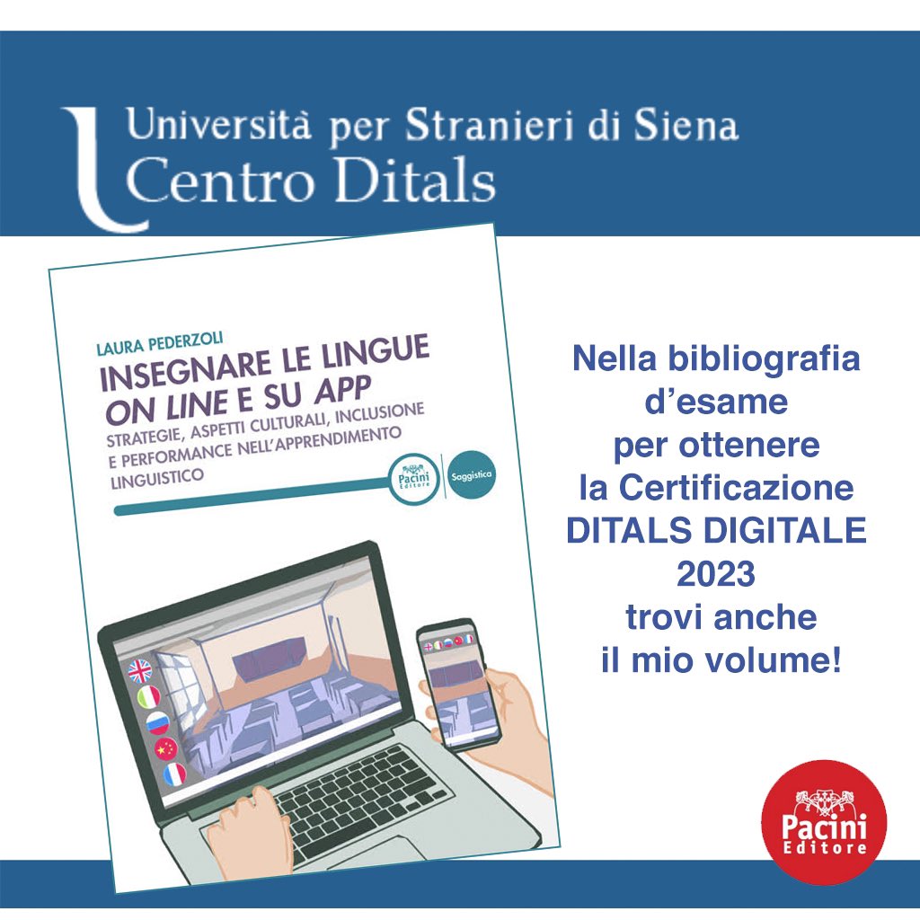 LauraPederzoli's tweet photo. 🤩Nella bibliografia d’esame per ottenere la Certificazione DITALS DIGITALE @UniStraSiena trovate anche il mio volume, https://t.co/xDPNcekpma @PaciniEditore https://t.co/g9dVSyi2kG