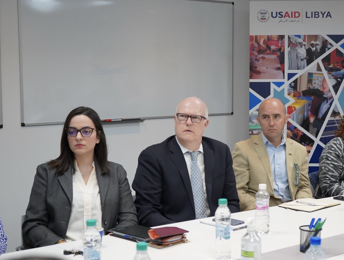 CounselorUSAID's tweet photo. Excellent discussion alongside AA to the Middle East Plitt and CDDRO Zakem discussing USAID’s investments in southern #Libya. @USAID is empowering the sub-region by encouraging local governance &amp; citizen engagement, building a stable Libya through the #GlobalFragilityAct https://t.co/aMBE7cQjdq