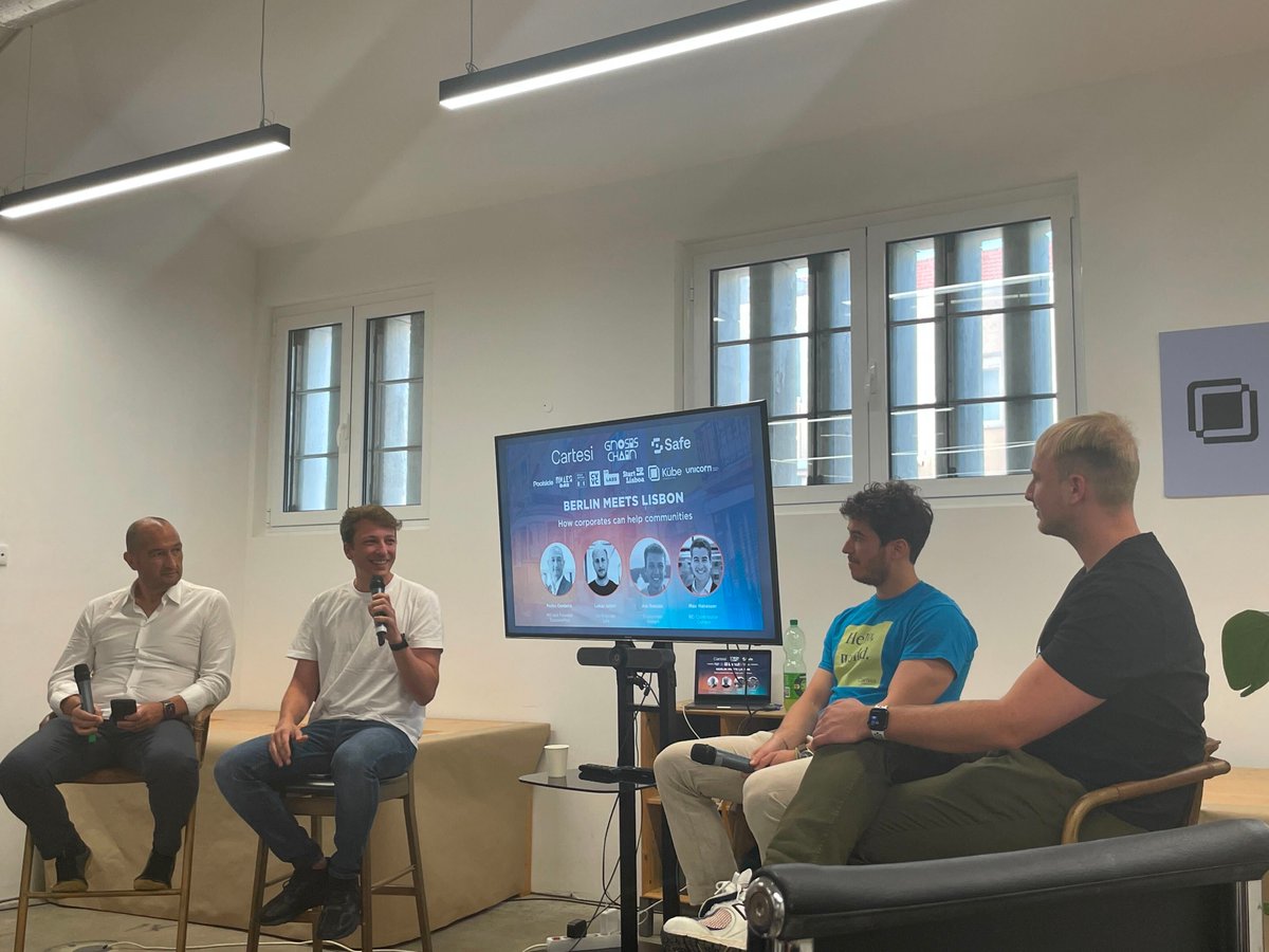 Gnosis Chain π¦ (@gnosischain) on Twitter photo .<a href="/AleBanzas/">Ale Banzas</a> from <a href="/gnosischain/">Gnosis Chain π¦</a> speaking on a panel during Berlin meets Lisbon event!
<a href="/safe/">Safe.eth</a> <a href="/gnosisbuilders/">Gnosis Builders</a> <a href="/cartesiproject/">Cartesi</a> <a href="/CV_Labs/">CV Labs</a> .<a href="/AleBanzas/">Ale Banzas</a> from <a href="/gnosischain/">Gnosis Chain π¦</a> speaking on a panel during Berlin meets Lisbon event!
<a href="/safe/">Safe.eth</a> <a href="/gnosisbuilders/">Gnosis Builders</a> <a href="/cartesiproject/">Cartesi</a> <a href="/CV_Labs/">CV Labs</a>