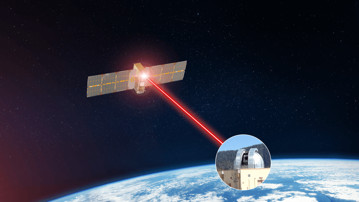 NASASCaN's tweet photo. The TeraByte InfraRed Delivery (TBIRD) system has consistently achieved @NASA's fastest space-to-ground laser link! Last week, the @NASALaserComm mission reached a milestone of transmitting 3.6TB of data to Earth in a single pass, at a rate of 200 Gbps. https://t.co/5iFbcdemgN https://t.co/Bv5XUvXvua