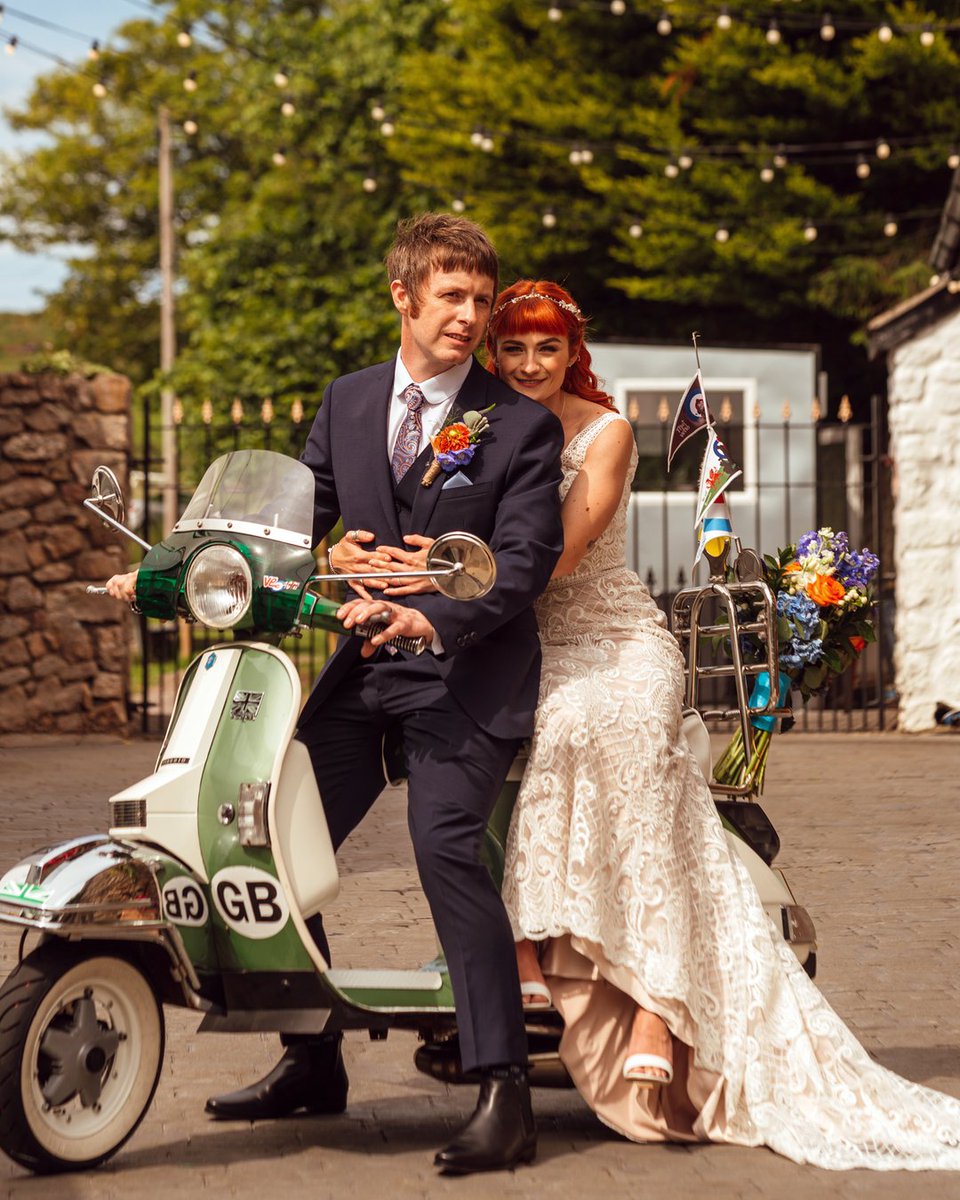FlashbulbWales's tweet photo. Looking stunning in their mods style wedding at the @kingarthurhotel Laura &amp; Grant in style with their Vintage T5 Vespa. 
.
.
.
.
.
#waytoocool #vintagevespa #vespat5 #modswedding #modstyle #kingarthurhotel #swanseaweddingphotographer #flashbulbwales #gowerwedding #modsnrockers https://t.co/nKDEk57U5O