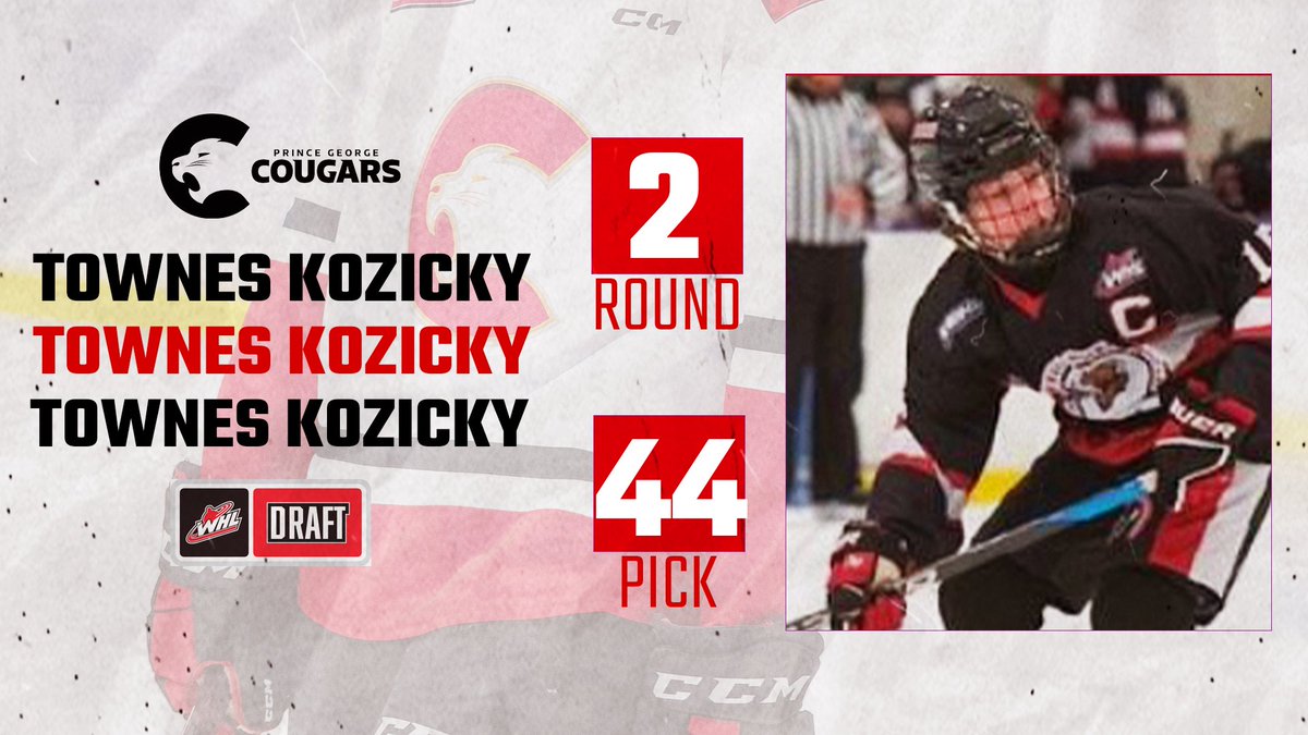 PGCougars's tweet photo. With the 44th overall pick in the 2023 WHL Prospects Draft, the Cougars select F Townes Kozicky from the Calgary CBHA U15 AAA Bisons!

Welcome, Townes!

#WHLDraft • #ForTheNorth https://t.co/535htvd6Rh
