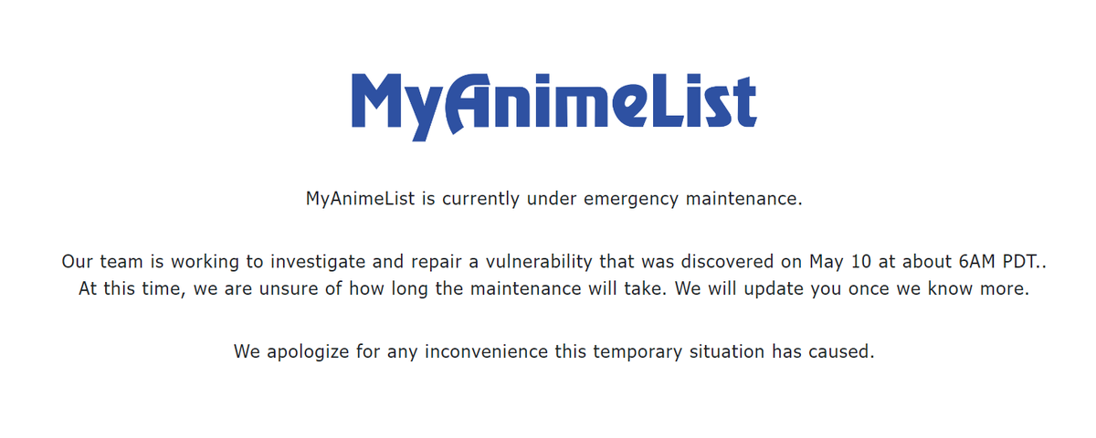 CahzIxgrade's tweet photo. Goodbye, MyAnimeList.
#RIPMyAnimeList #RIPMAL https://t.co/ptNzyRYRQh