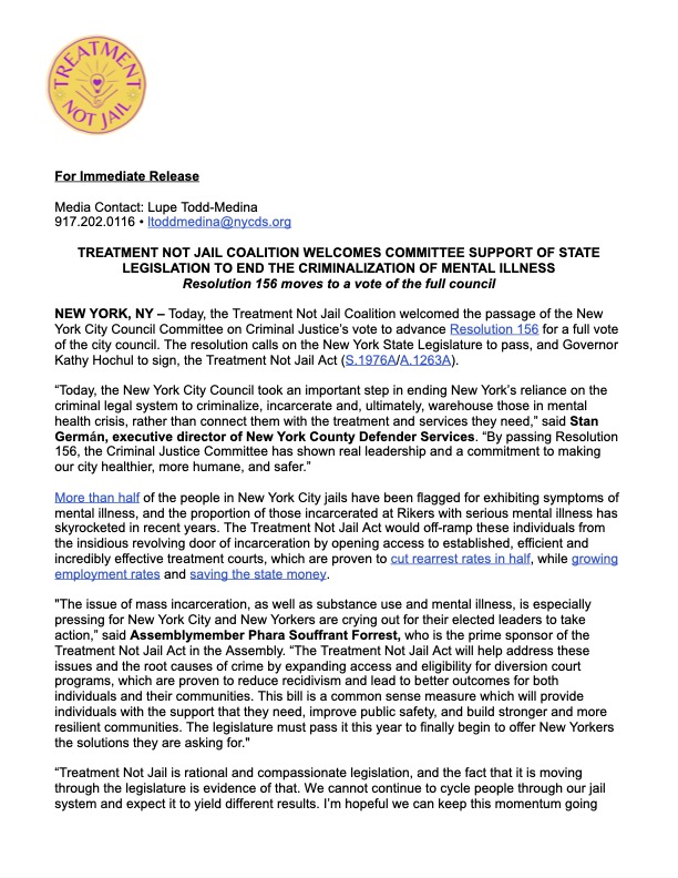 TCEActNY's tweet image. BREAKING: the New York City Council Criminal Justice Committee just voted in favor of a Resolution urging state lawmakers to pass Treatment Not Jail this session!  

🙌 💜💛 🙌

councilnyc.viebit.com/player.php?has…