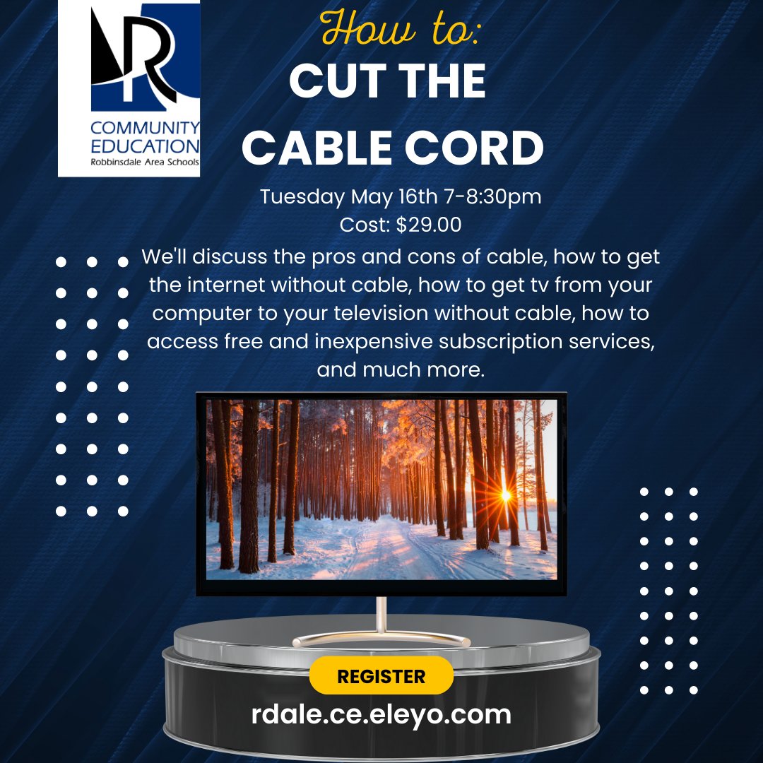 RASCommunityEd's tweet image. Cable television is the single most expensive utility for many households. This class will show you many viewing options that are free or much lower cost than cable. 

register here:tinyurl.com/2taprds7