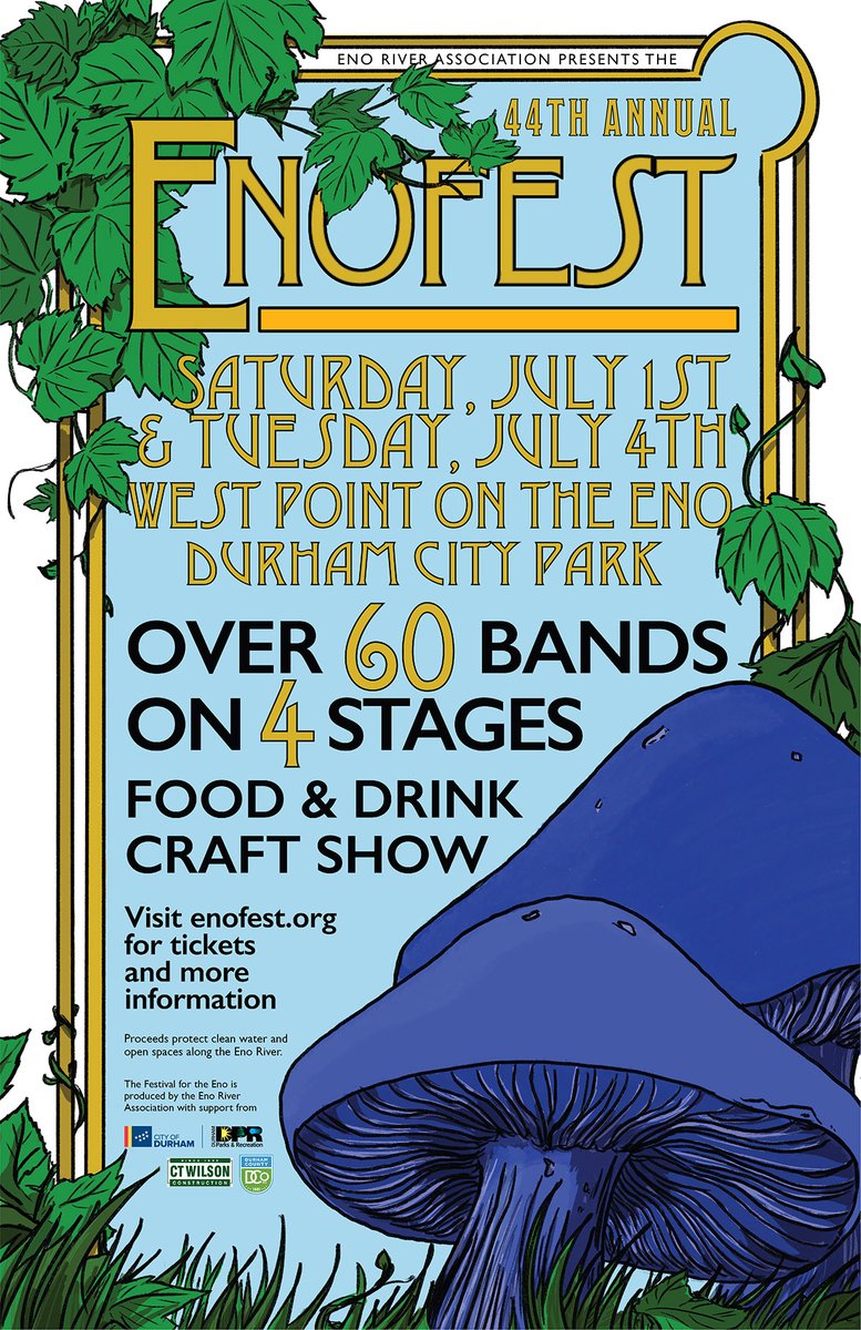 Fest4Eno's tweet image. 🌳 The anticipation is building for our 44th Eno Fest on July 1 &amp;amp; 4 at Durham City Park! Join us riverside for Over 60 acts across 4 stages, and plenty of enticing food, crafts, and activities. Tickets available now via our website: enofest.org
#durhamnc #ncstateparks