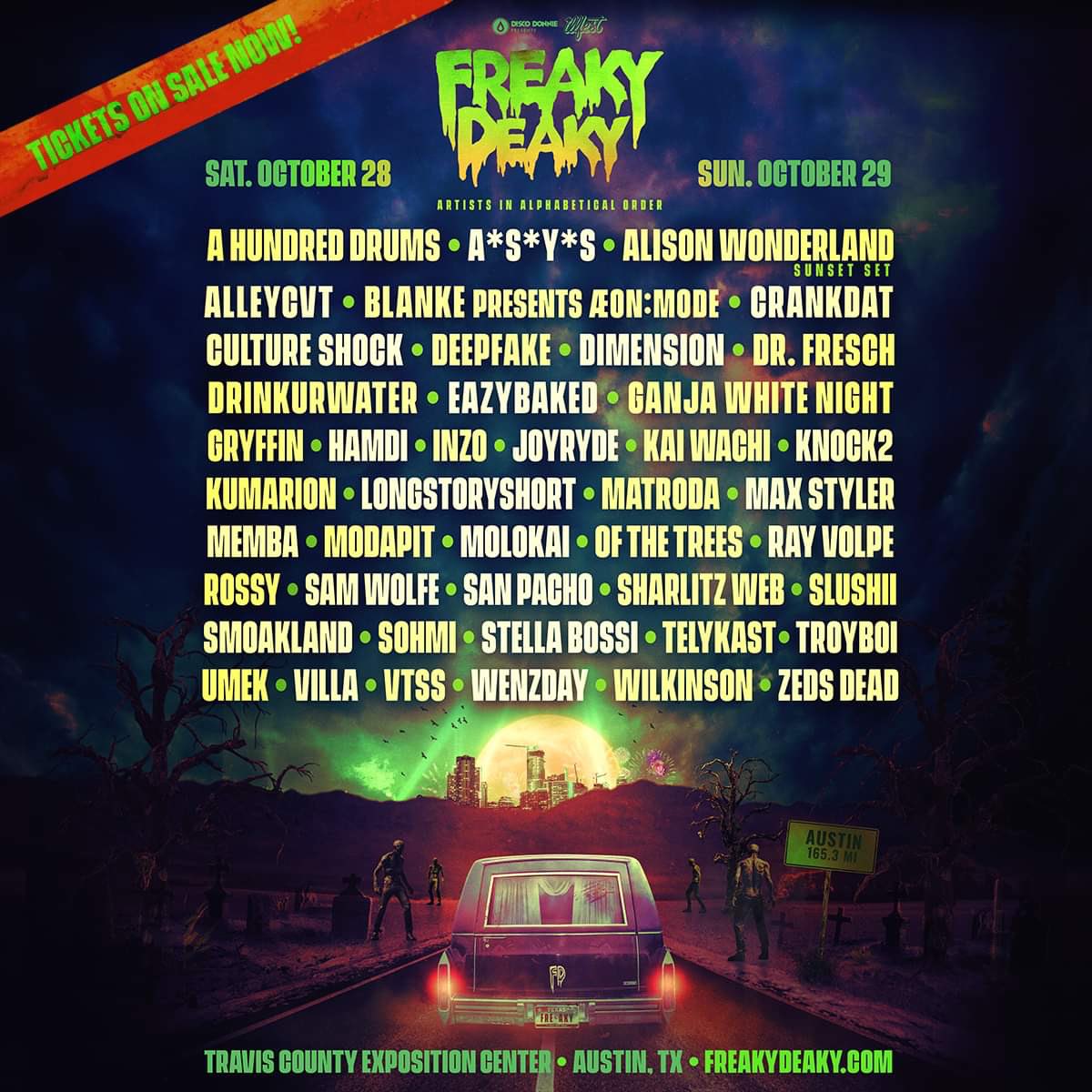 The @FreakyDeakyTX lineup has been announced. Tickets on sale now! I’ll see all you freaks this October ☠️ #FreakyDeakyTX Promo Code - TEXASEDM will be active 🎃 Tickets → bit.ly/freakytx