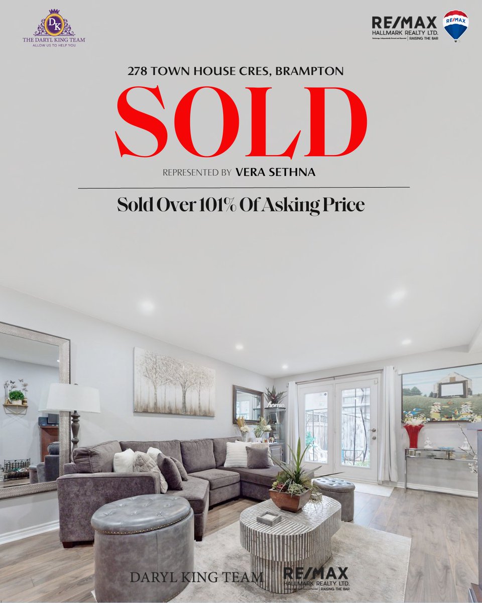 💛 Sold Over 101% Of Asking Price! 💛⁠

Congratulations to the happy clients on the successful sale of their beautiful home in Brampton! Selling a property over the asking price is a fantastic achievement.
-
#Congratulations #RealEstateSuccess #BramptonHomes #DarylKingTeam