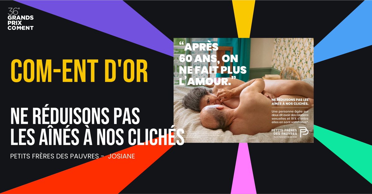 communicantsfr's tweet photo. Dans la catĂ©gorie, Prix de la campagne dâintĂ©rĂȘt gĂ©nĂ©ral (pour le compte dâassociations / fondations), le COM-ENT d'or revient Ă @PFPauvres et @AgenceJosiane, pour leur campagne âNe rĂ©duisons pas les aĂźnĂ©s Ă nos clichĂ©sâ. Un grand bravo aux Ă©quipes ! #GPCOMENT https://t.co/LmyIQKOaZF