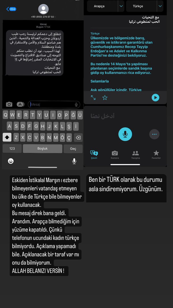 ulkuyahyaoglu's tweet photo. Arapça oy istemek ? !  
Direk bana gelen bir mesajdır . #arapçaoymesajı 
@DrSinanOgan  @zaferpartisi  @umitozdag 
@kilicdarogluk 
@meral_aksener 
@vekilince 
@iyiparti 
@herkesicinCHP 
@MemleketimParti https://t.co/pKKFjRZapO