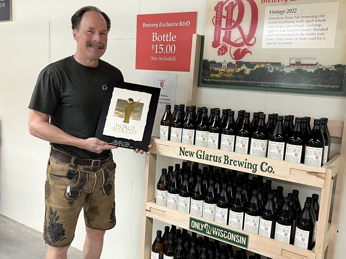 Today the New Glarus Brewing Company won a Gold Medal at the prestigious World Beer Cup for Vintage 22. This traditional Belgian Lambic is a blend of young and old blonde sour beers. Vintage 22 is still available only in the Beer Depot at the brewery in New Glarus, Wisconsin.