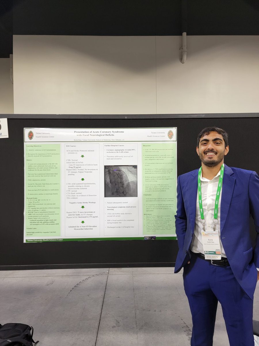 Honored to present my poster at #SGIM on the importance of limiting anchoring and adhering to ACS protocols to identify atypical or delayed presentations of ACS <a href="/TulaneMedicine/">Tulane Medicine</a>