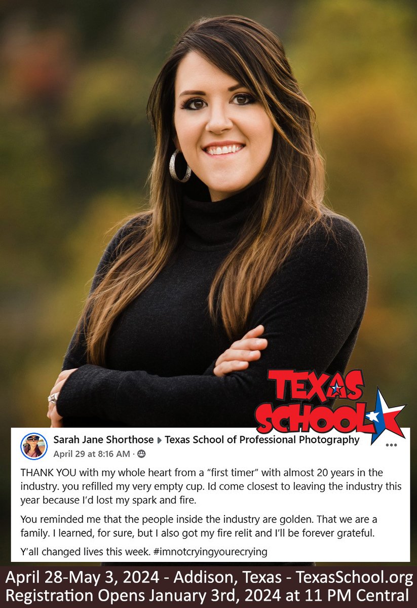 When Sarah Jane @sarahjaneshorthose lost her motivation to stay in photography, she turned to the Texas School of Professional Photography to reignite. Light your fire, when registration opens January 3rd, 2024 at 11PM.  texasschool.org