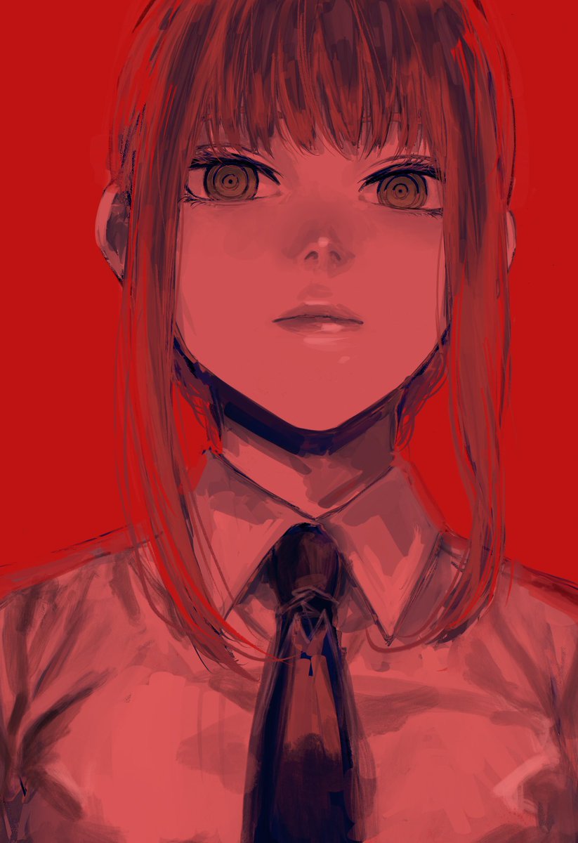 makima (chainsaw man) 1girl solo ringed eyes red background necktie shirt simple background  illustration images