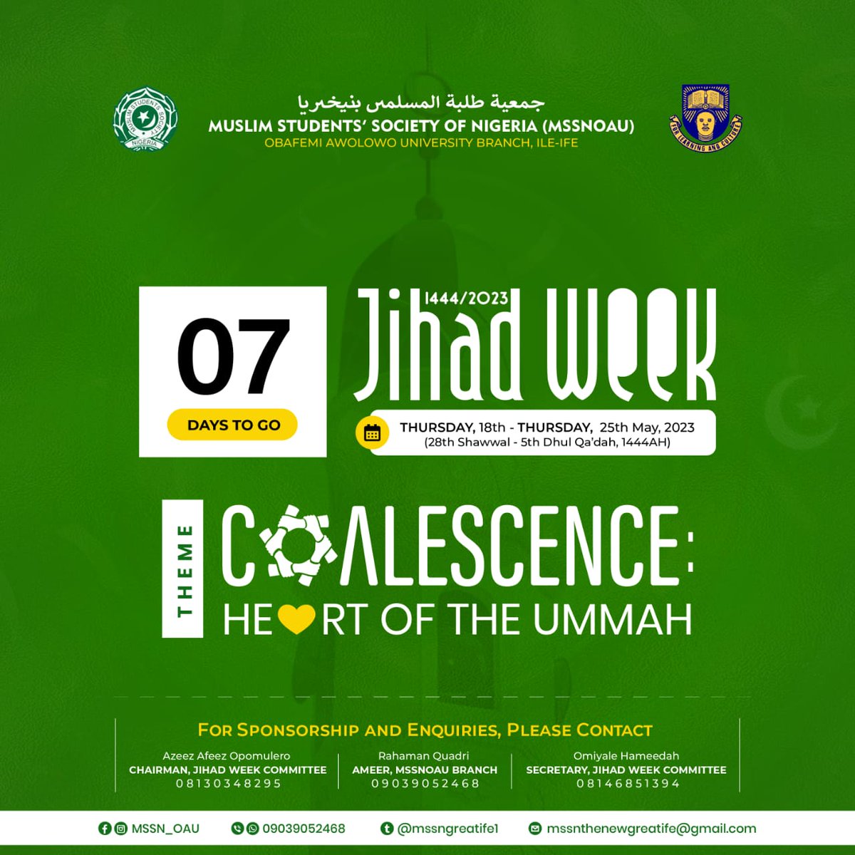 Mssngreatife1's tweet photo. 7 days to go #Jihadweek 1444/2023

Thursday 18th - Thursday 25th May, 2023. https://t.co/XDKMHaCKgW