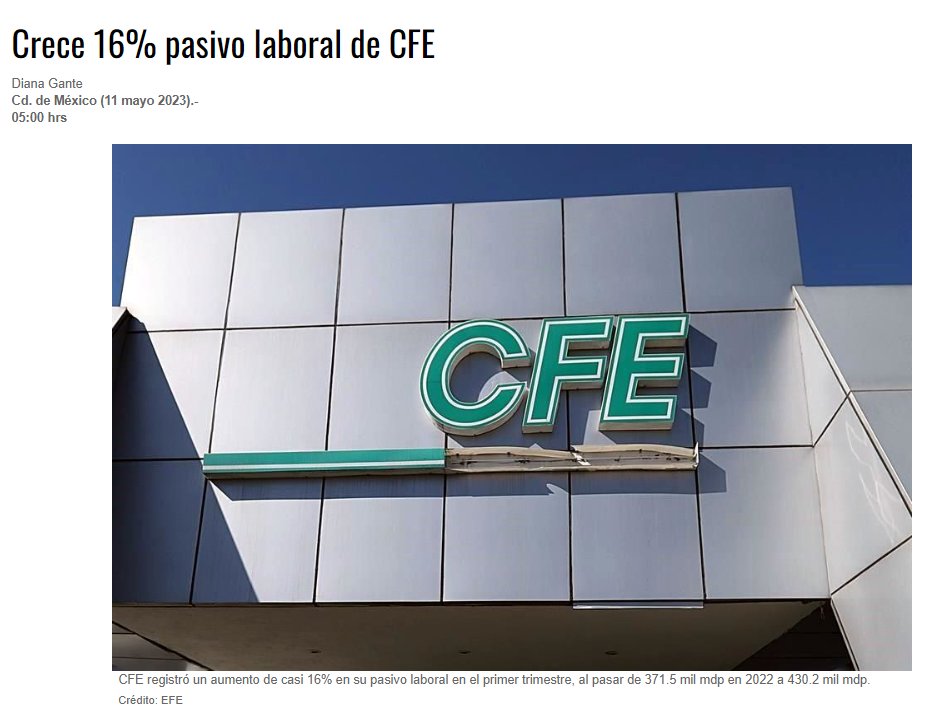 Estebancpp's tweet photo. Pasivo Laboral de CFE al 1T23: MX$430.2 mil millones. 

Esto es un incremento de 16% con respecto al 1T22, cuando el pasivo laboral de la Empresa Productiva del Estado acumulaba.

¡Pero eso no es todo! Vamos allá 🧵🪡 https://t.co/ymvAO8297K