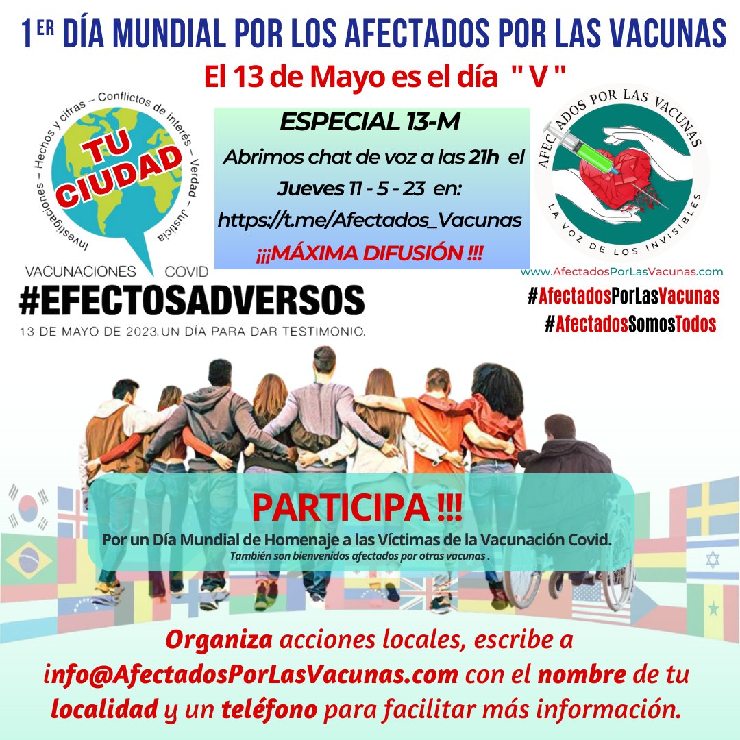 VacunAfectados's tweet photo. 🔺 Dia internacional de afectados CHAT DE VOZ en directo
🔺Hoy Jueves 11 - 5 - 23
🔻Enlace: https://t.co/nofqh25vGS
#AfectadosPorLasVacunas #AfectadosSomosTodos #YoEstare #EfectosAdversos #13M https://t.co/lJOwtpDIBO