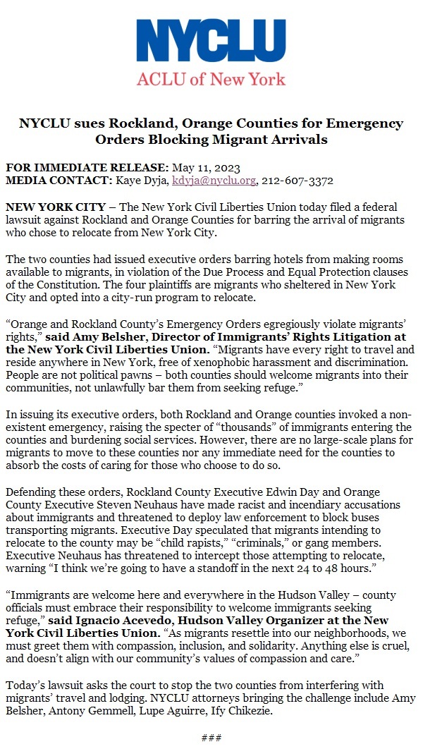 NYCLU on Twitter "NEW We're suing Rockland and Orange counties for