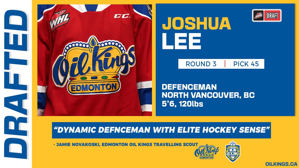EdmOilKings's tweet photo. With the 45th overall pick in the 2023 WHL Prospects Draft, the #OilKings have selected D Joshua Lee from Delta Hockey Academy U15 Prep Green.  

Welcome to the #OilKings family, Joshua! 

#representEOK https://t.co/sulMSEvkVy