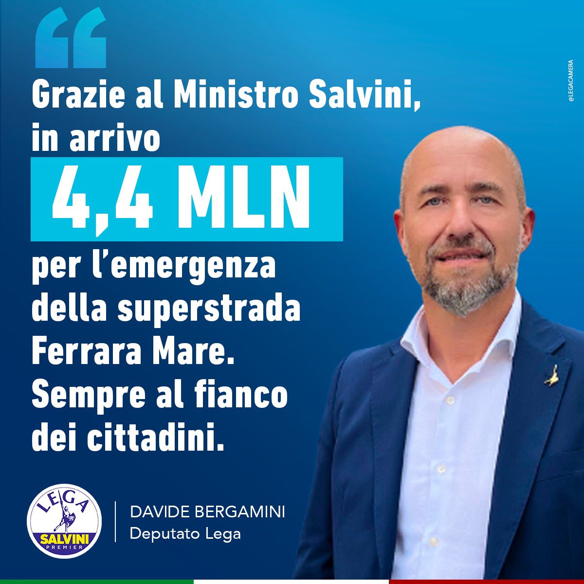 🔵 4,4 mln per la superstrada Ferrara - Porto Garibaldi 

#davidebergamini #legasalvinipremier