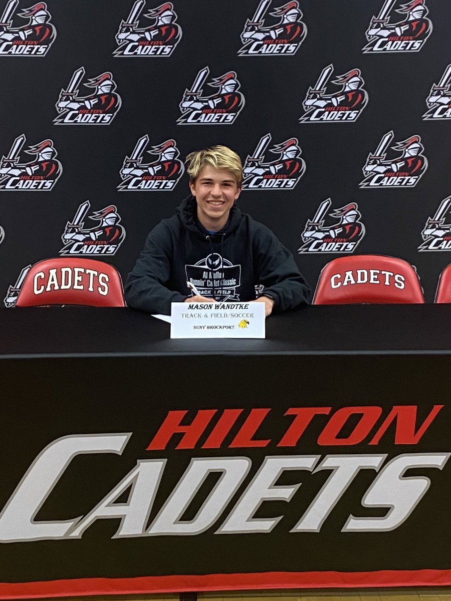 HiltonSoccer's tweet photo. College signing day at Hilton HS. Congrats to Mason Wandtke who will be playing Soccer and Track and Field at Brockport in the fall. We are so proud of you Mason. Thank you for representing our program with pride #hve #together #wearecadetnation #HBVS https://t.co/cGJtTL8bil