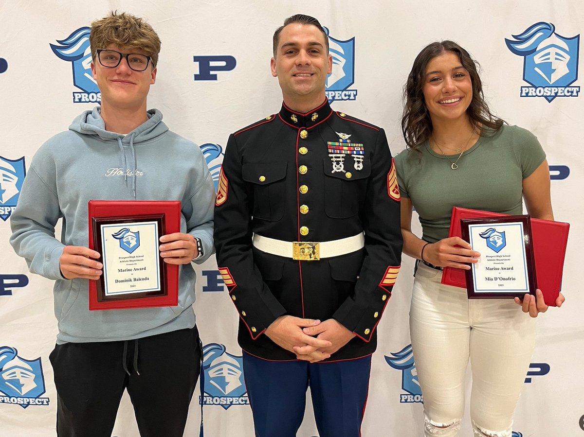 Congrats! Mia D'Onofrio winner of the PHS Senior Female Athlete Marine Award, honoring excellence in the classroom &amp; the athletic arena is given to one male &amp; one female senior athlete. The award also honors service over self; pictured with fellow award winner Dominik Balenda!