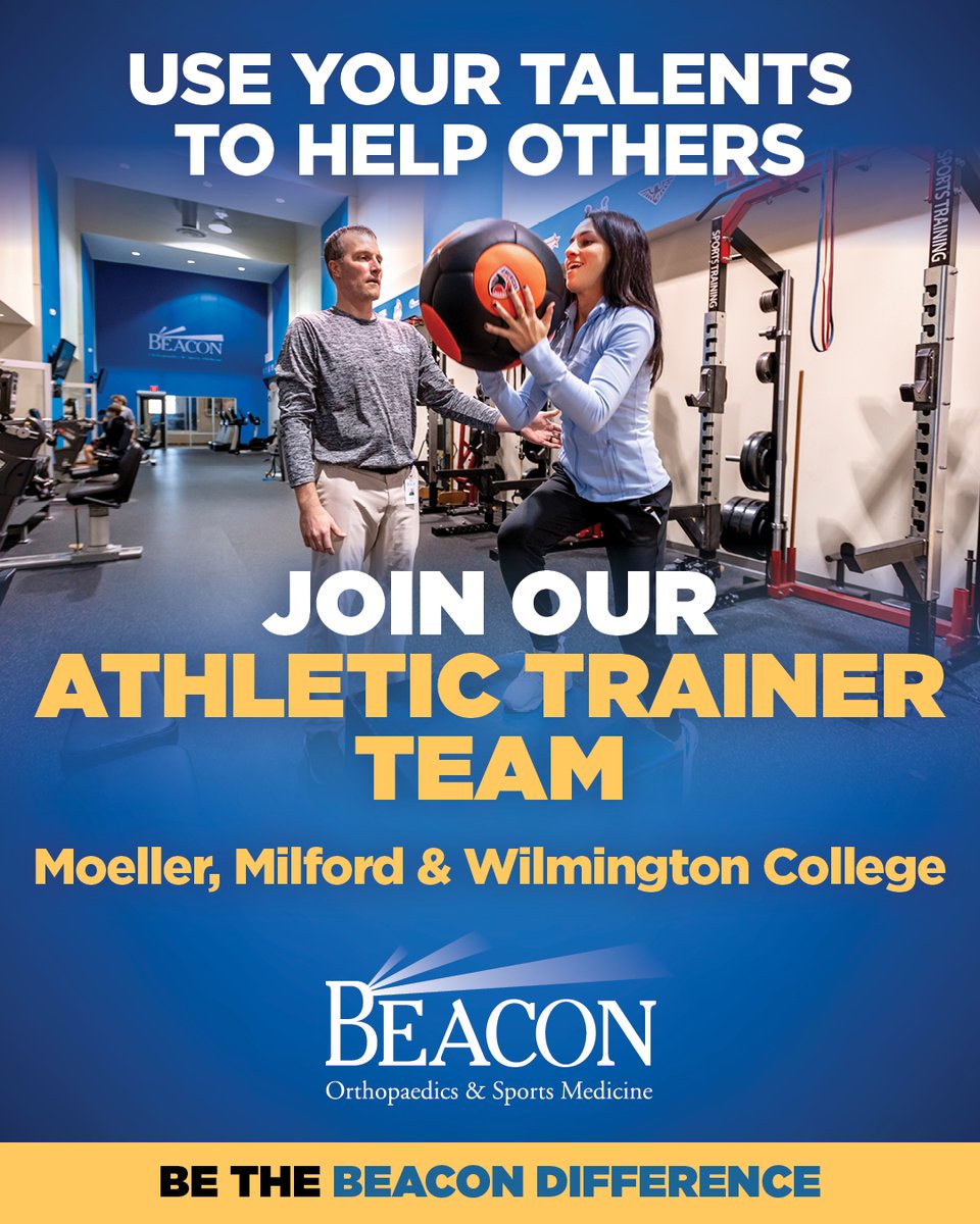 BeaconOrtho's tweet photo. We're hiring! We're looking for passionate athletic trainers to help us deliver the #BeaconDifference at Moeller, Milford, and Wilmington Colleges. Sound like your dream job? Apply today: https://t.co/PQZjJSyxKl https://t.co/bLA3xIrCtG