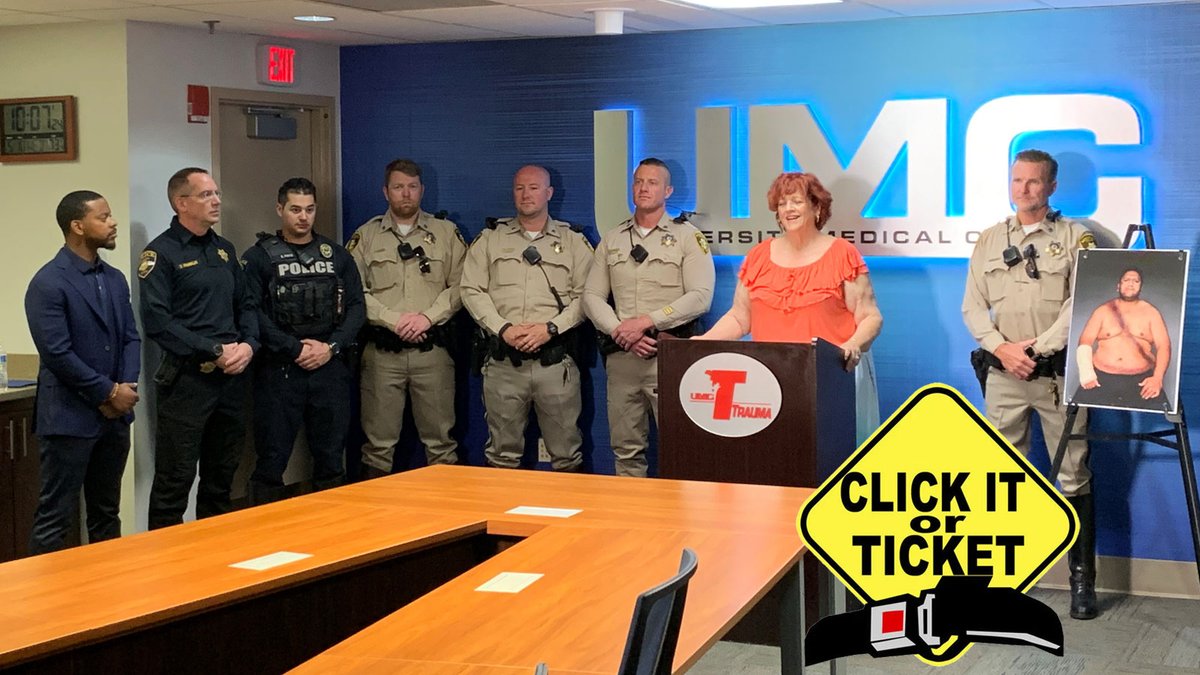 With help from @WillMcCurdyII, Southern Nevada Law Enforcement and @UMCSN, Erin Breen/@PedSafeLV kicked off the annual #ClickItOrTicket program. Wearing your seat belt increases your likelihood of surviving a crash by more than 50 percent! 
@ZeroFatalsNV @ClarkCountyNV