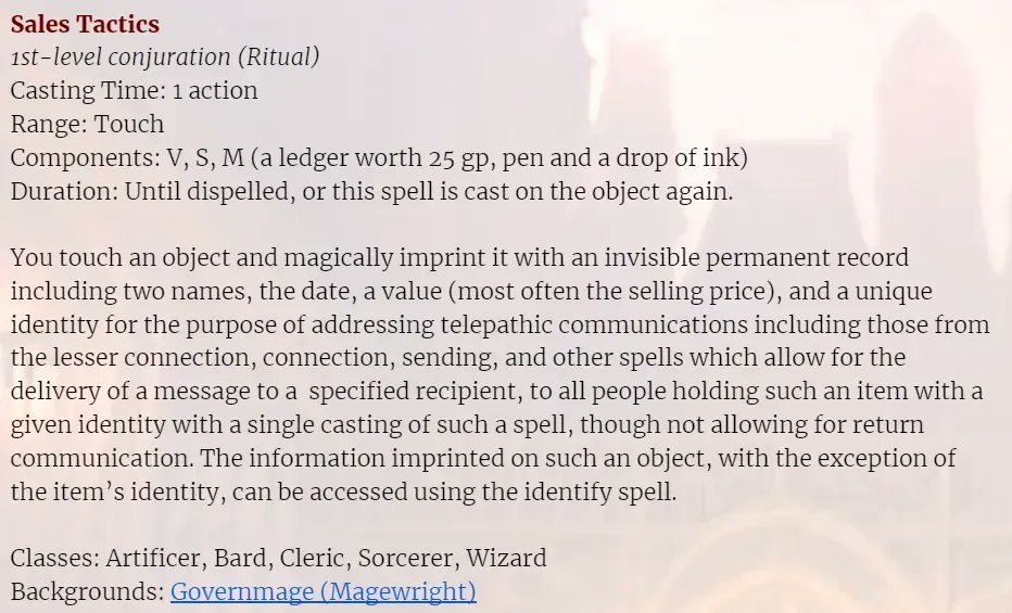 AnimancyPress's tweet photo. The Sales Tactics Spell is part of the Governmage and Salesmage (coming soon) Magewright Backgrounds and can be used in several ways. Like/Follow/Get it now ($3): https://t.co/e6bRvXiU5S #DnDBackgrounds #DnDCharacters @dms_guild https://t.co/w7X6WWOxcj