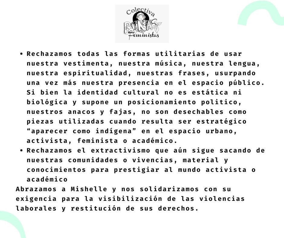 RunasFeministas's tweet photo. Frente a las tensiones y debates que se han dado en las últimas semanas en algunos espacios feministas luego de la denuncia de @wambraEc que hiciera la #MovidaAntirracista frente al caso de la compañera #Mishell, nosotras desde la Colectiva Runas Feministas nos pronunciamos https://t.co/CjrmbKhWpl