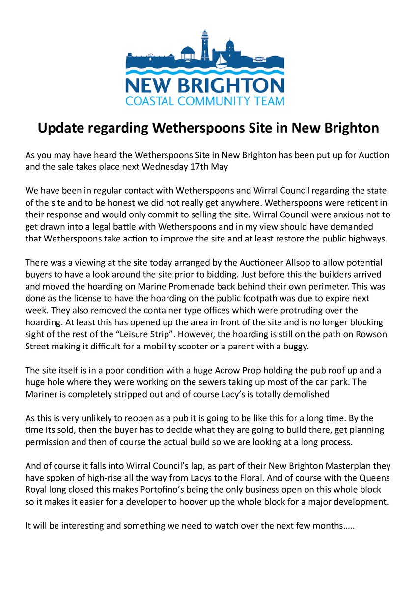 Update on the Wetherspoons Site in New Brighton...
