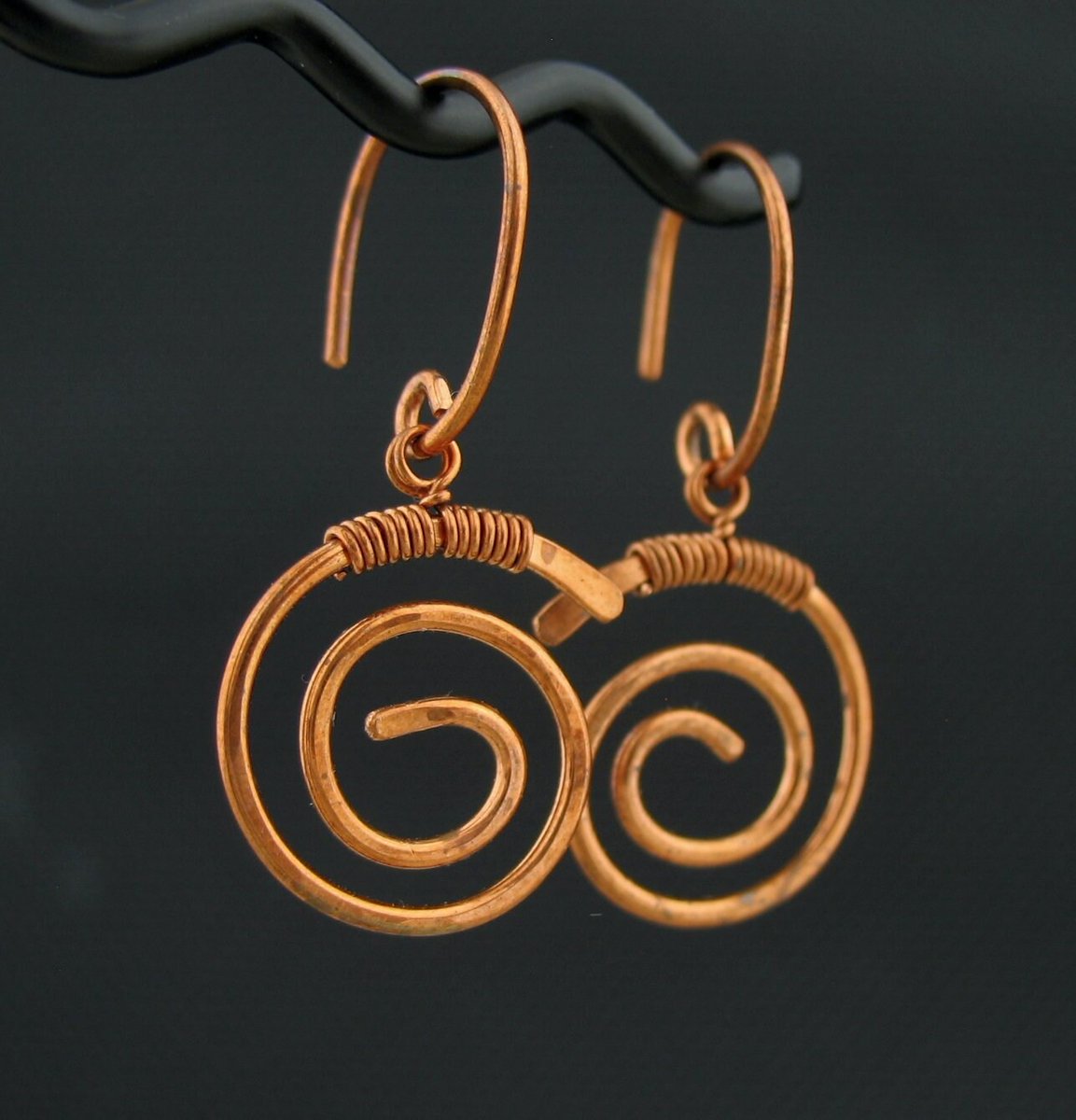 From my #etsy shop: Handmade Copper Wrapped Swirly Wire Earrings etsy.me/3O2Ye0W #copperearrings #handmadeearrings #giftforfriend #handcrafted #copperjewelry