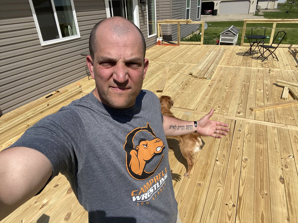 Still working on the deck. Powering through with the help of @GoCamelsWrestle today.

#WrestlingShirtADayInMay