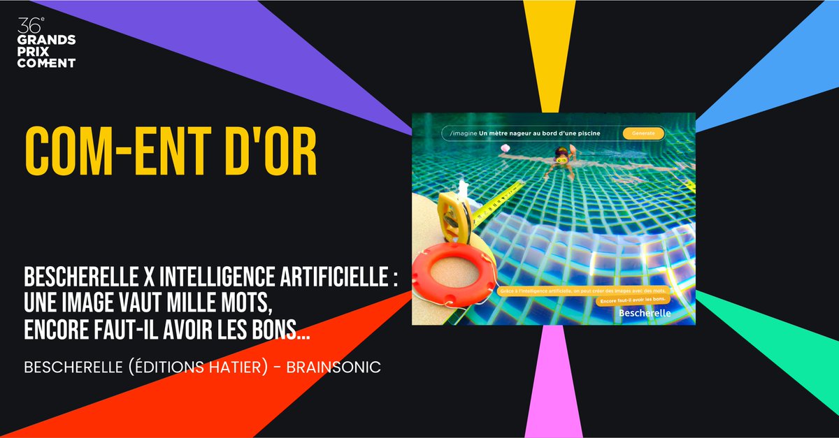 communicantsfr's tweet photo. Dans la catĂ©gorie, Prix de la campagne de publicitĂ©, le COM-ENT d'or revient Ă @BescherelleFR et @BrainsonicParis, pour leur campagne âBescherelle x Intelligence Artificielle : Une image vaut mille mots, encore faut-il avoir les bonsâŠâ.
Un grand bravo aux équipes !
#GPCOMENT https://t.co/iHduqqZQZC