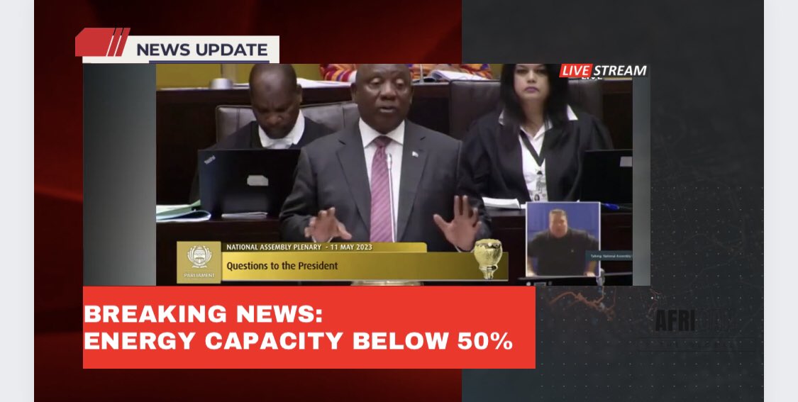 TheGlobalAfr's tweet photo. Current energy capacity below 50% - Ramaphosa https://t.co/YLg7ukWwdp via @YouTube https://t.co/tlYHiPvCos