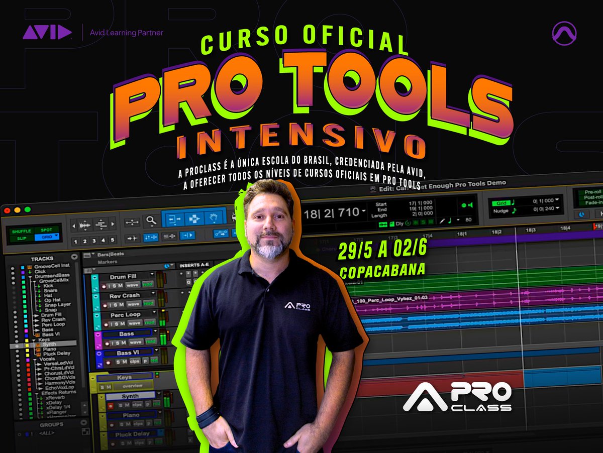 ProClass_RJ's tweet photo. CURSO OFICIAL PRO TOOLS (Intensivo)
De 29/05 a 02/06. Das 10h às 18h, na ProClass Copacabana.
Saiba mais: https://t.co/zuMtSsIzQf
.
#proclasstreinamentos #protools #avid #avidprotools #cursodeavid #cursodeprotools #edicaodeaudio #audio #editordeaudio #cursointensivo https://t.co/EDnKsTbehR
