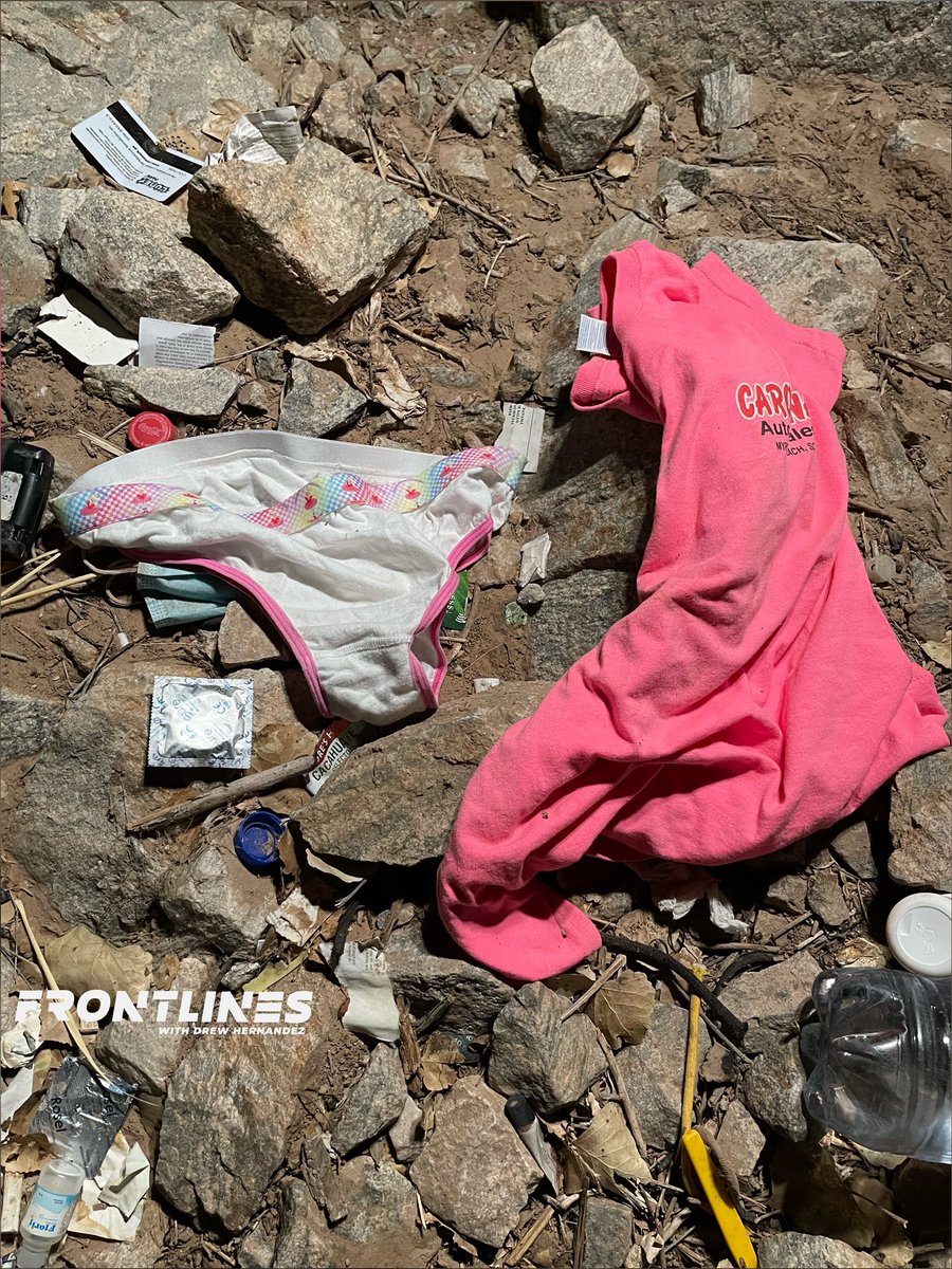 KariLake's tweet photo. There is a trail of debris on the Mexico side of the Yuma Border

Each item tells a heartbreaking story

@DrewHLive found a little girl's underwear next to a condom

How many innocent children are violated on their way to our country?

Biden's border is a humanitarian disaster https://t.co/9HF6W3nBHM