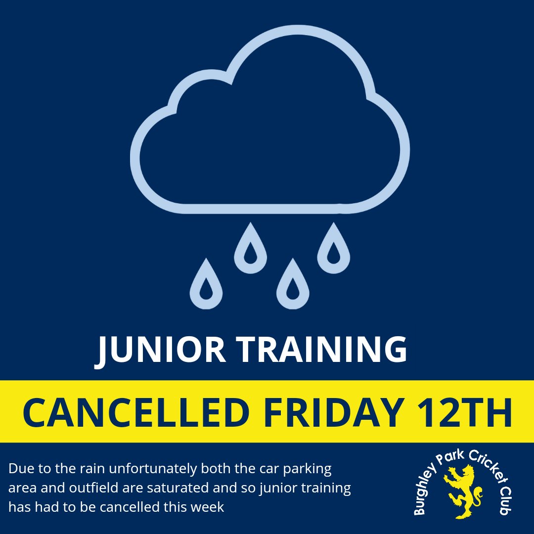 Let's hope for better weather very soon. Unfortunately the rain has gotten the better of us this week and junior training has had to be cancelled. 🌧️🏏👎🏻