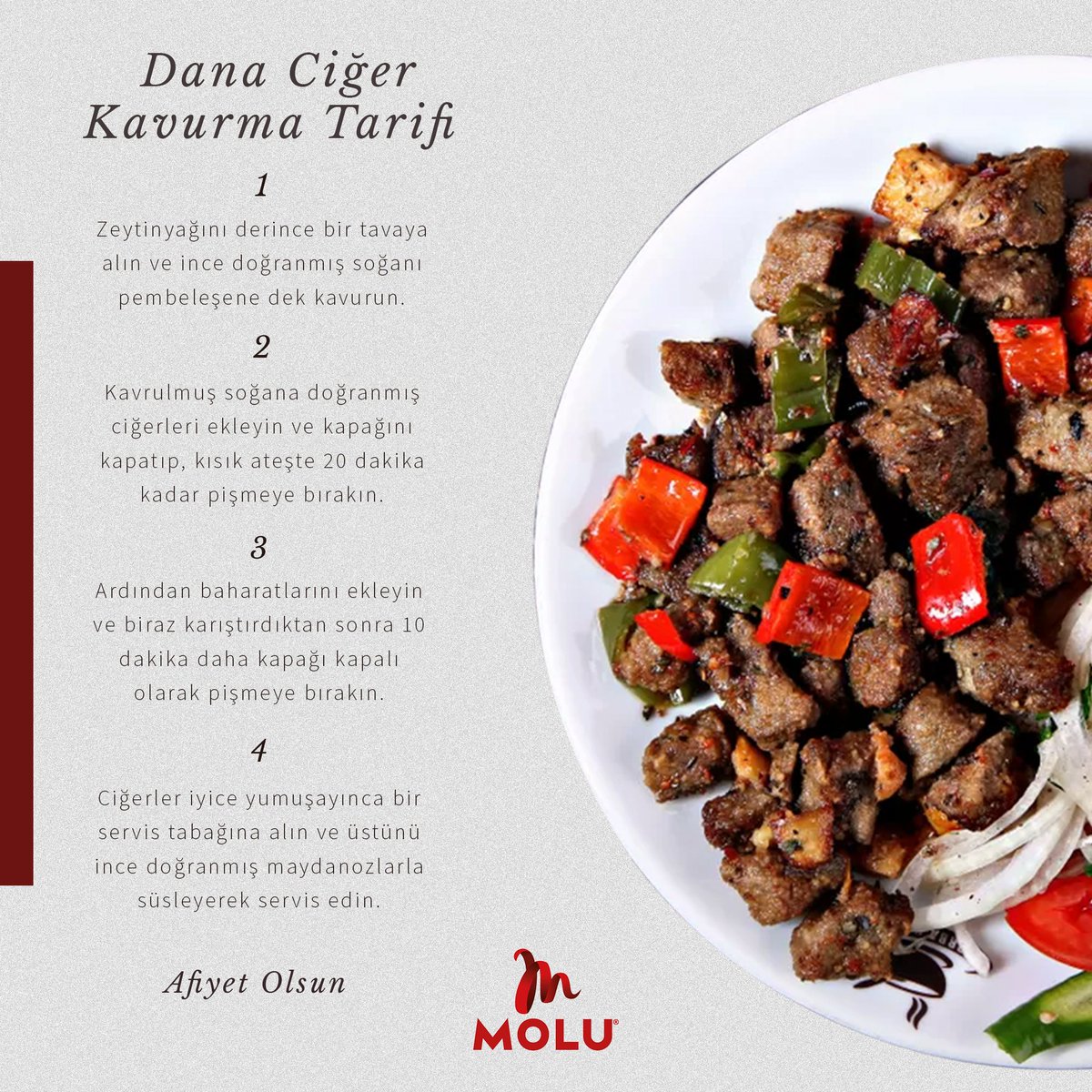 Molu Et ürünlerini enfes tariflerle buluşturmaya hazır mısınız? 

Molu dana ciğeri ile yapabileceğiniz "Dana Ciğer Kavurma Tarifi" sizlerle 😋

#moluet #danaciğer #ciğerkavurma #ciğerci #kuzuciğer #kavurmatarifi #danaciğerkavurmatarifi #danaciğerkavurma