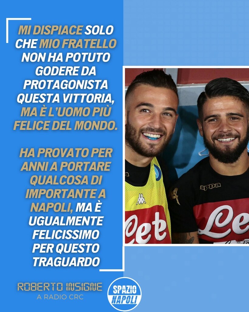 Spazio_Napoli's tweet image. Roberto #Insigne rivela l'emozione di suo fratello Lorenzo per lo scudetto del #Napoli 💙

Svelato anche un aneddoto simpaticissimo sui festeggiamenti di lui e #Borrelli, i due napoletani del #Frosinone 😂